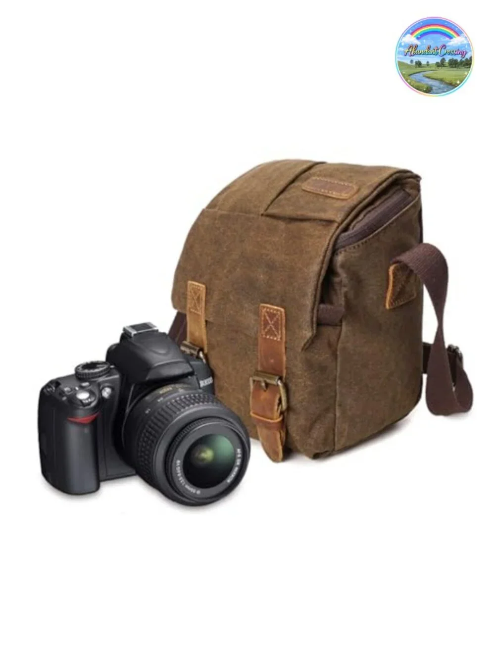 Vintage Canvas Leather Trim DSLR Camera Shoulder Messenger Sling Bag